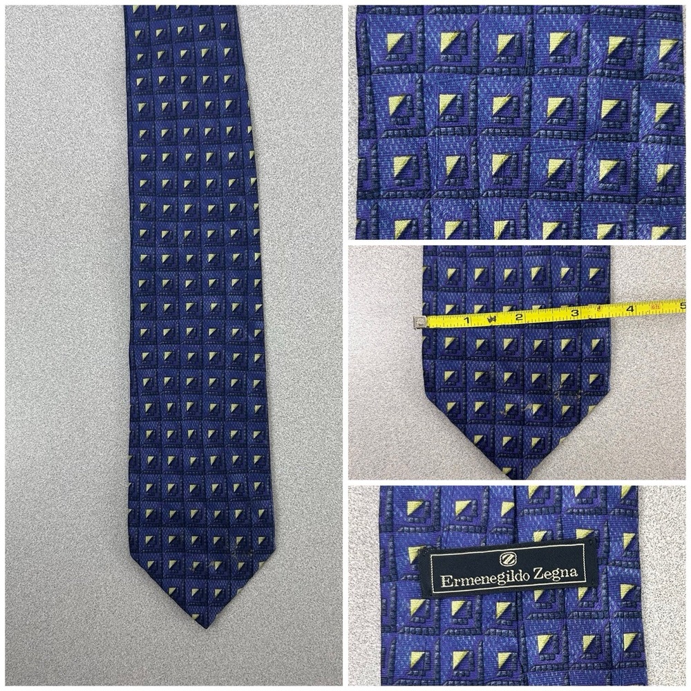 Ermenegildo Zegna Neck Tie Silk Purple Geometric Made In Italy 58"